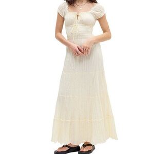 BDG Buttermilk Cap Sleeve Maxi Dress
